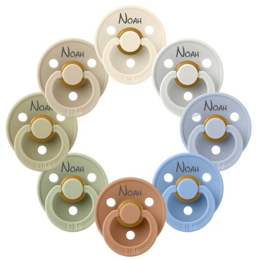 Bibs Colour, Str. 1 (0-6 Mdr.) , Rund - Latex, Sutter Med Navn, 8-pak