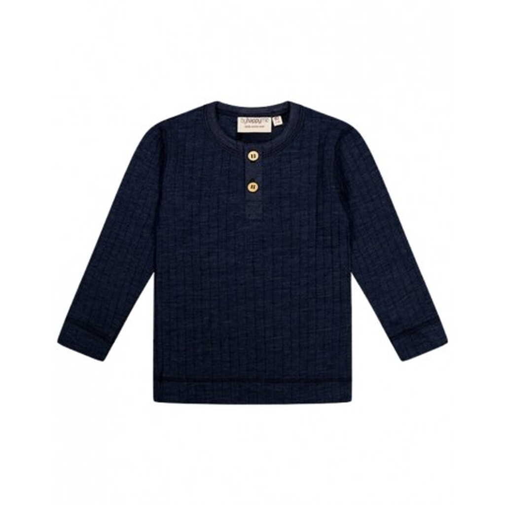 Granddad T-shirt Med Lange Ærmer I Dropneedle-strik, 100% Merino Uld, Oeko-texÂ®