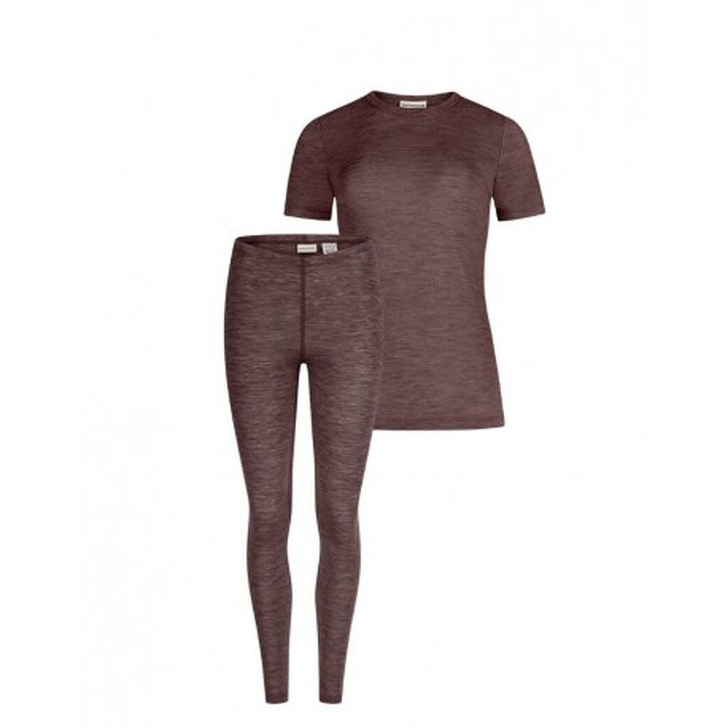 Damesæt I 100% Merino Uld, Kort Ærme Og Leggings, 1x1 Rib