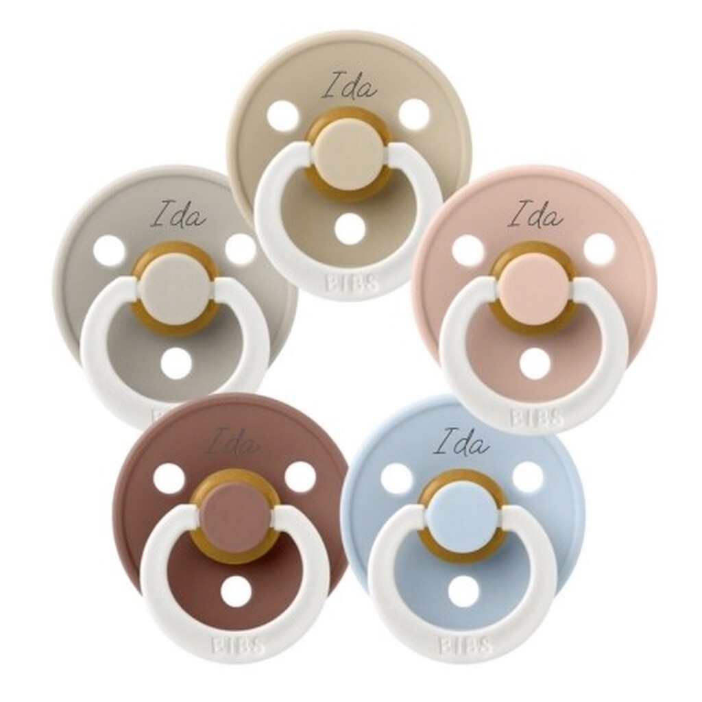 Bibs Colour Night, Str. 2 (6+ Mdr.), Rund - Latex, Sutter Med Navn , 5-pak