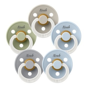 Bibs Colour Night, Str. 1 (0-6 Mdr.) , Rund - Latex, Sutter Med Navn, 5-pak