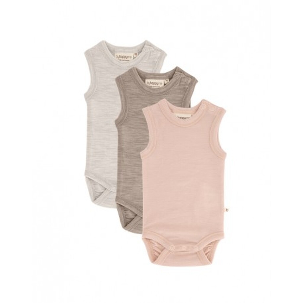 Body Uden Ærmer Og Knaplukning Over Den Ene Skulder Til Baby I 100% Økologisk Merino Uld, 3-pak