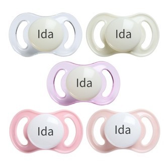 Esska Happy Mini Night,  Str. 1 (0-6 Mdr.), Symmetrisk - Silikone, Sutter Med Navn , 5-pak