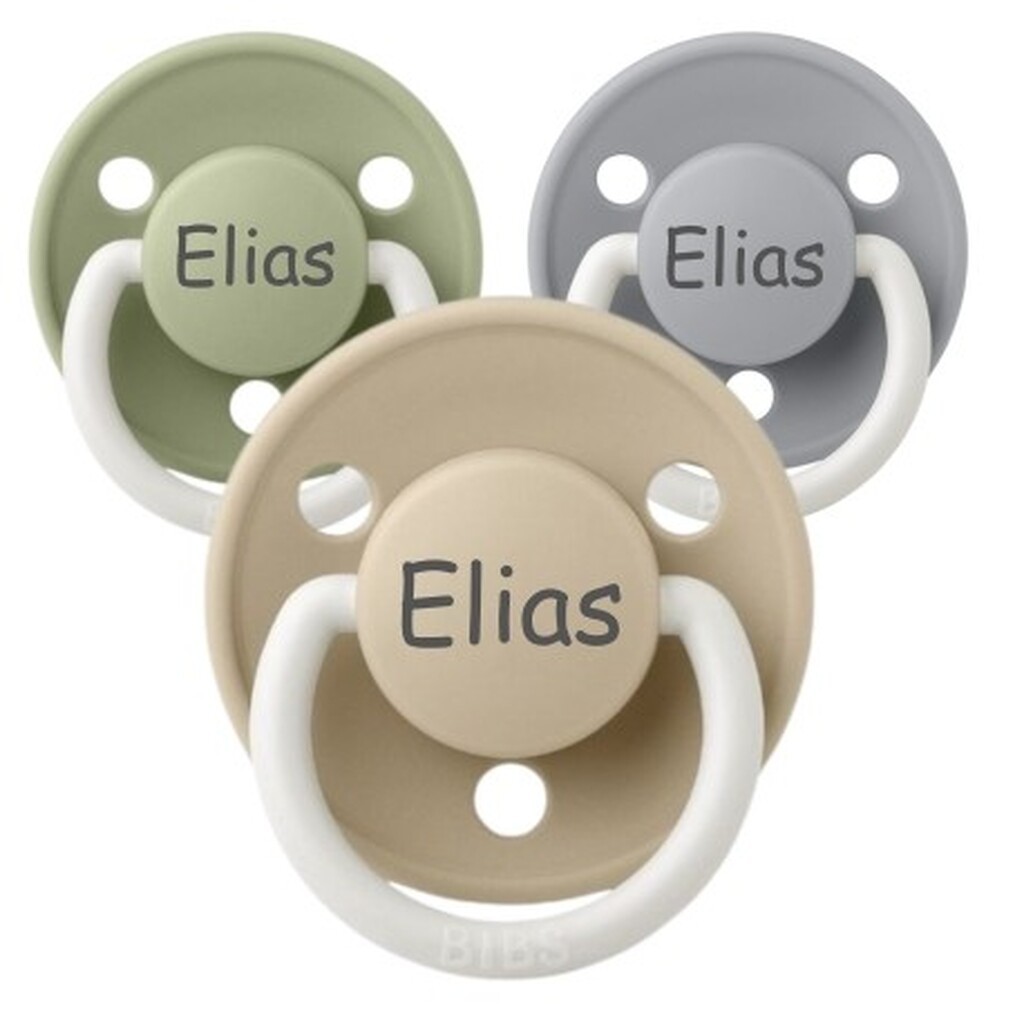 Bibs De Lux Night, One Size (0-36 Mdr.), Rund - Silikone, Sutter Med Navn