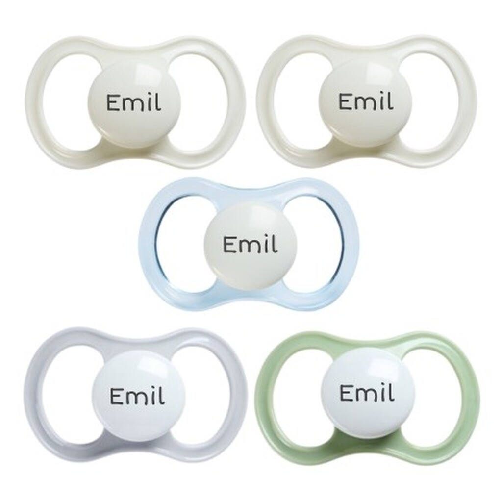 Esska Happy Night,  Str. 2 (6+ Mdr.), Symmetrisk - Silikone, Sutter Med Navn , 5-pak