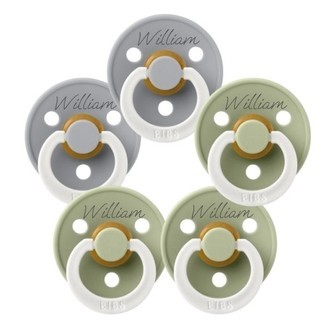 Bibs Colour Night, Str. 1 (0-6 Mdr.) , Symmetrisk - Latex, Sutter Med Navn, 5-pak