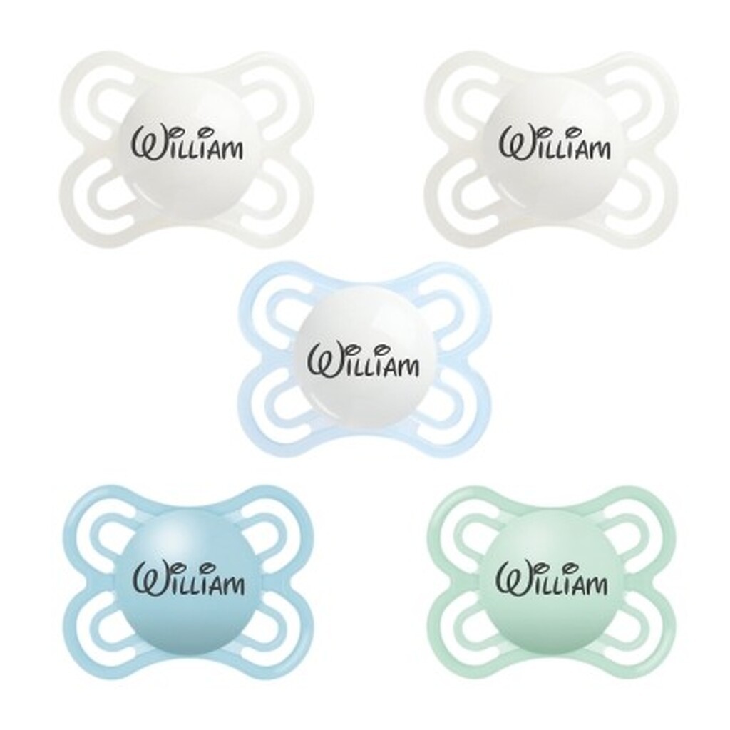 Mam Perfect,  Str. 1 (0-6 Mdr.), Symmetrisk - Silikone, Sutter Med Navn , 5-pak