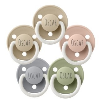 Bibs De Lux Night, Str. 2 (6+ Mdr.), Rund - Latex, Sutter Med Navn, 5-pak