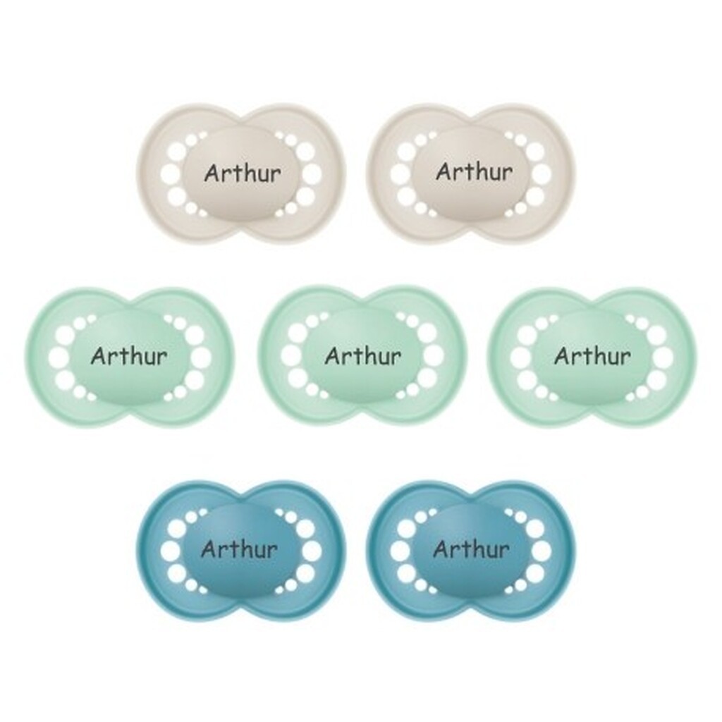 Mam Original,  Str. 3 (16-36 Mdr.), Symmetrisk - Silikone, Sutter Med Navn , 7-pak