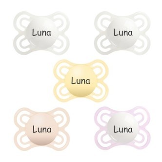 Mam Perfect,  Str. 1 (0-6 Mdr.), Symmetrisk - Silikone, Sutter Med Navn , 5-pak