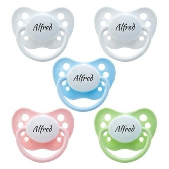 Nip Classic, Str. 2 (6+ Mdr.), Symmetrisk - Silikone, Sutter Med Navn , 5-pak