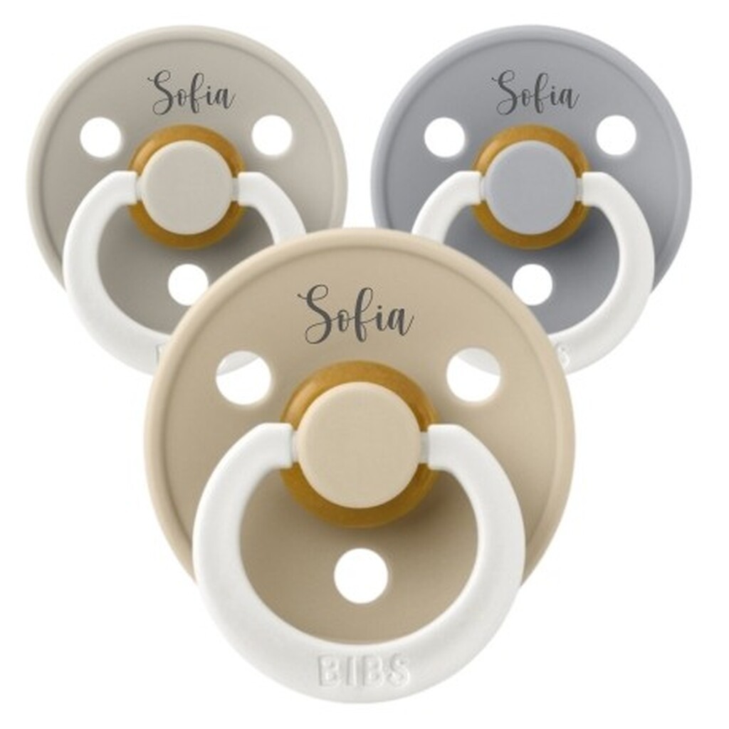 Bibs Colour Night, Str. 1 (0-6 Mdr.) , Rund - Latex, Sutter Med Navn