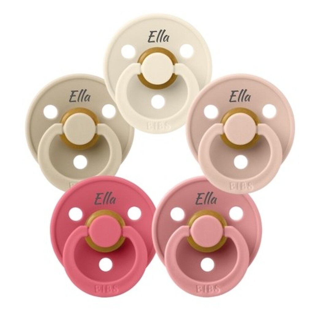 Bibs Colour,  Str. 1 (0-6 Mdr.), Anatomisk - Latex, Sutter Med Navn , 5-pak