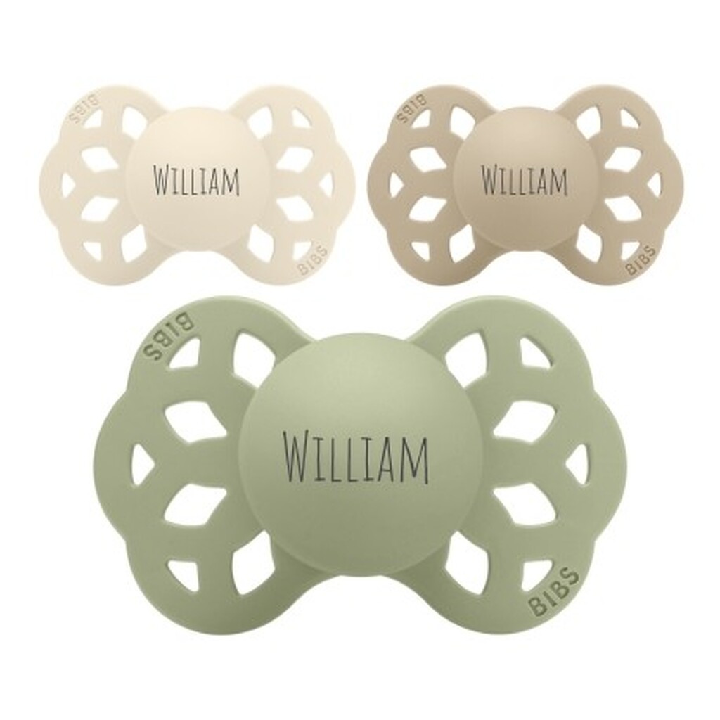 Bibs Infinity,  Str. 1 (0-6 Mdr.), Symmetrisk - Silikone, Sut Med Navn