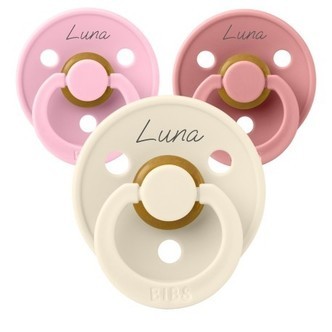 Bibs Colour, Str. 2 (6+ Mdr.), Rund - Latex, Sutter Med Navn , 5-pak