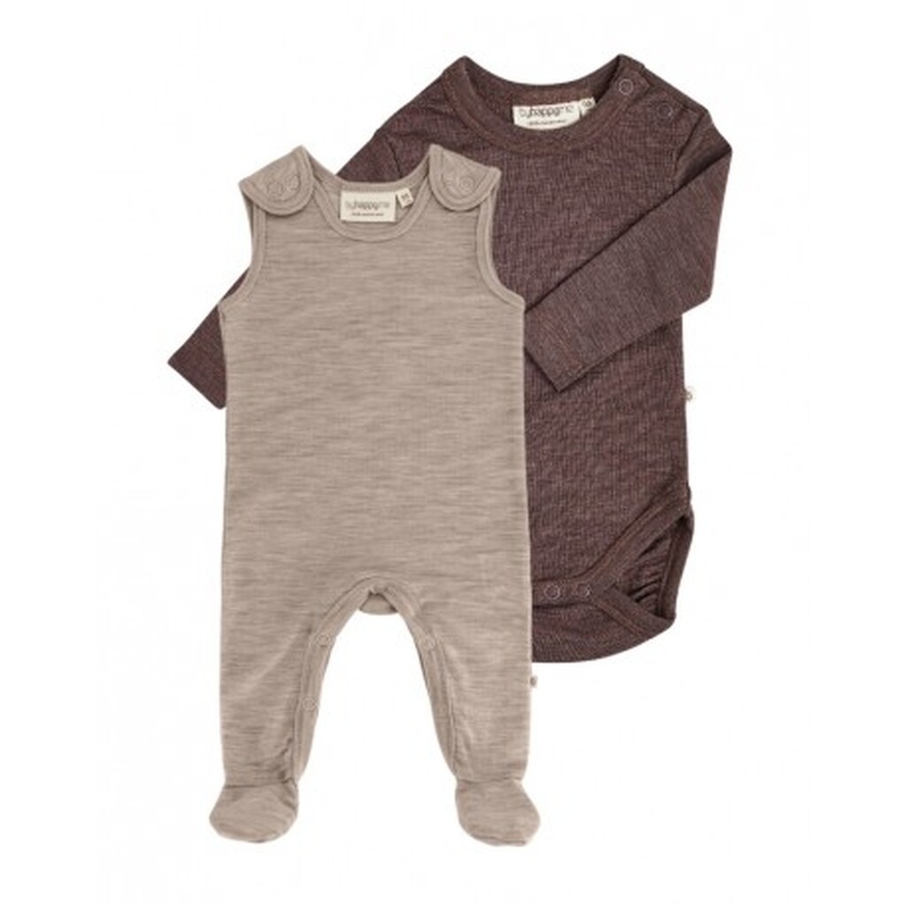 2-pak Uldpakke Til Baby, Romper Med Fødder & Body Med Knap I 100% Merinould