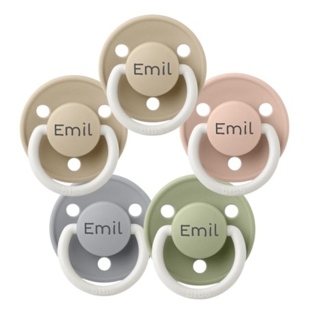 Bibs De Lux Night, Str. 1 (0-6 Mdr.) ,  Rund - Latex, Sutter Med Navn, 5-pak