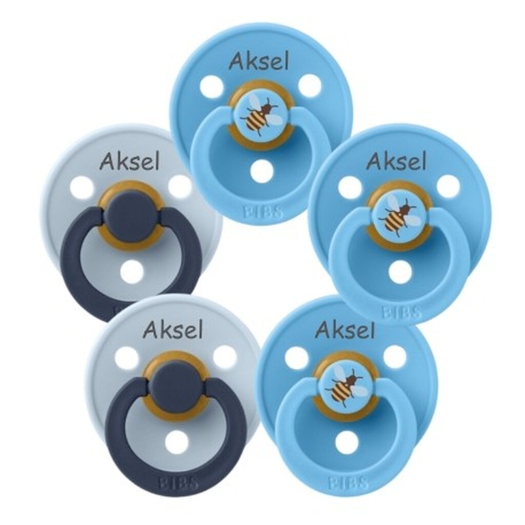 Bibs Studio Line, Str. 3 (18+ Mdr.), Rund - Latex, Sutter Med Navn, 5-pak