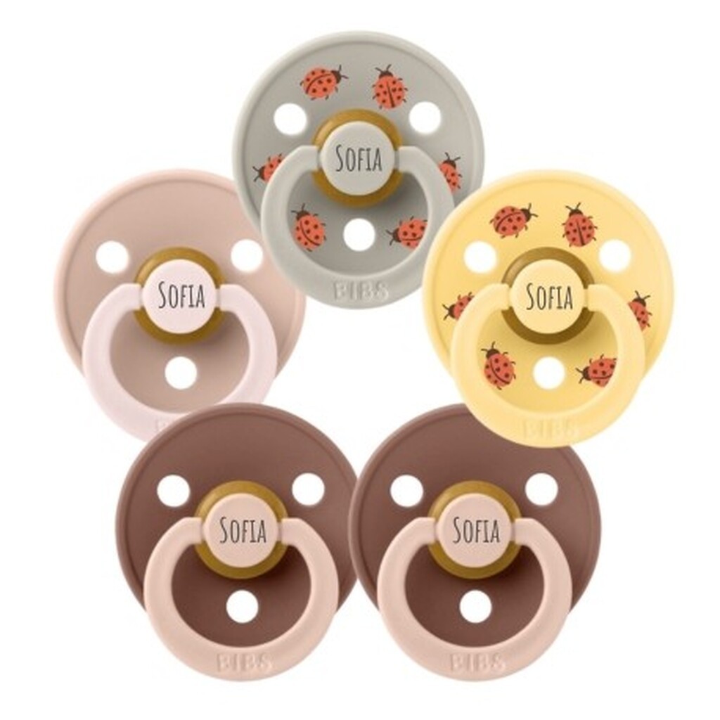 Bibs Studio Line, Str. 3 (18+ Mdr.), Rund - Latex, Sutter Med Navn, 5-pak