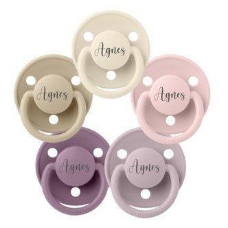 Bibs De Lux, One Size (0-36 Mdr.), Rund - Silikone, Sutter Med Navn ,  5-pak