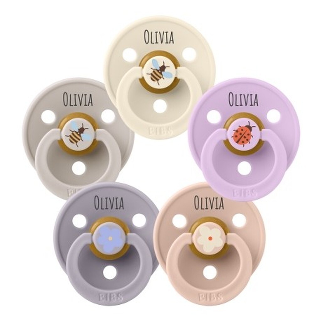 Bibs Studio Line, Str. 2 (6+ Mdr.), Rund - Latex, Sutter Med Navn, 5-pak