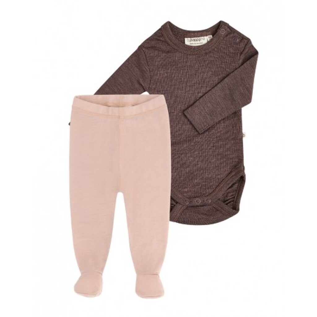 2-pak Uldpakke Til Baby, Leggins Med Fod & Body Med Knap I 100% Merinould