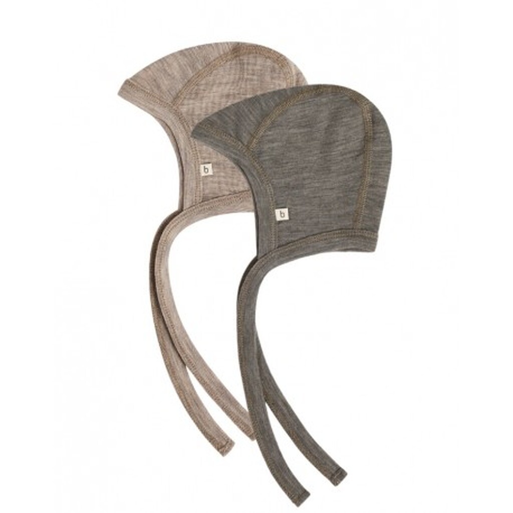 Baby Hjelm Med Snor I 100% Økologisk Merino Uld, Tynd Kvalitet - 1 Lag Stof, 2-pak