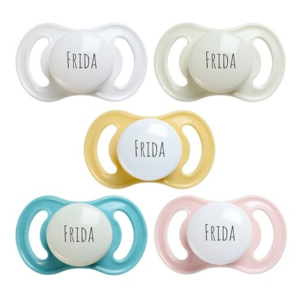 Esska Happy Mini,  Str. 1 (0-6 Mdr.), Symmetrisk - Silikone, Sutter Med Navn , 5-pak