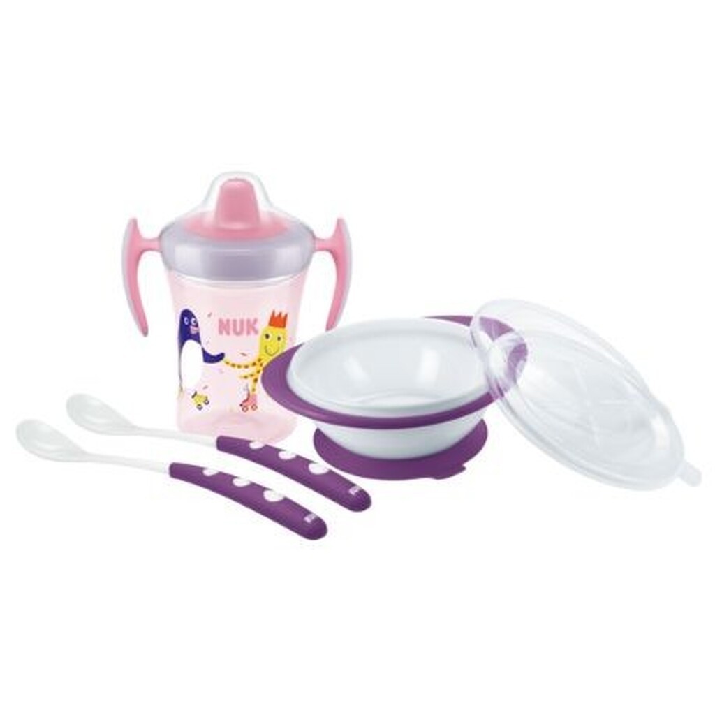 Nuk  Spisesæt, Lær-at-spise, Lyserød/lilla, 6+m