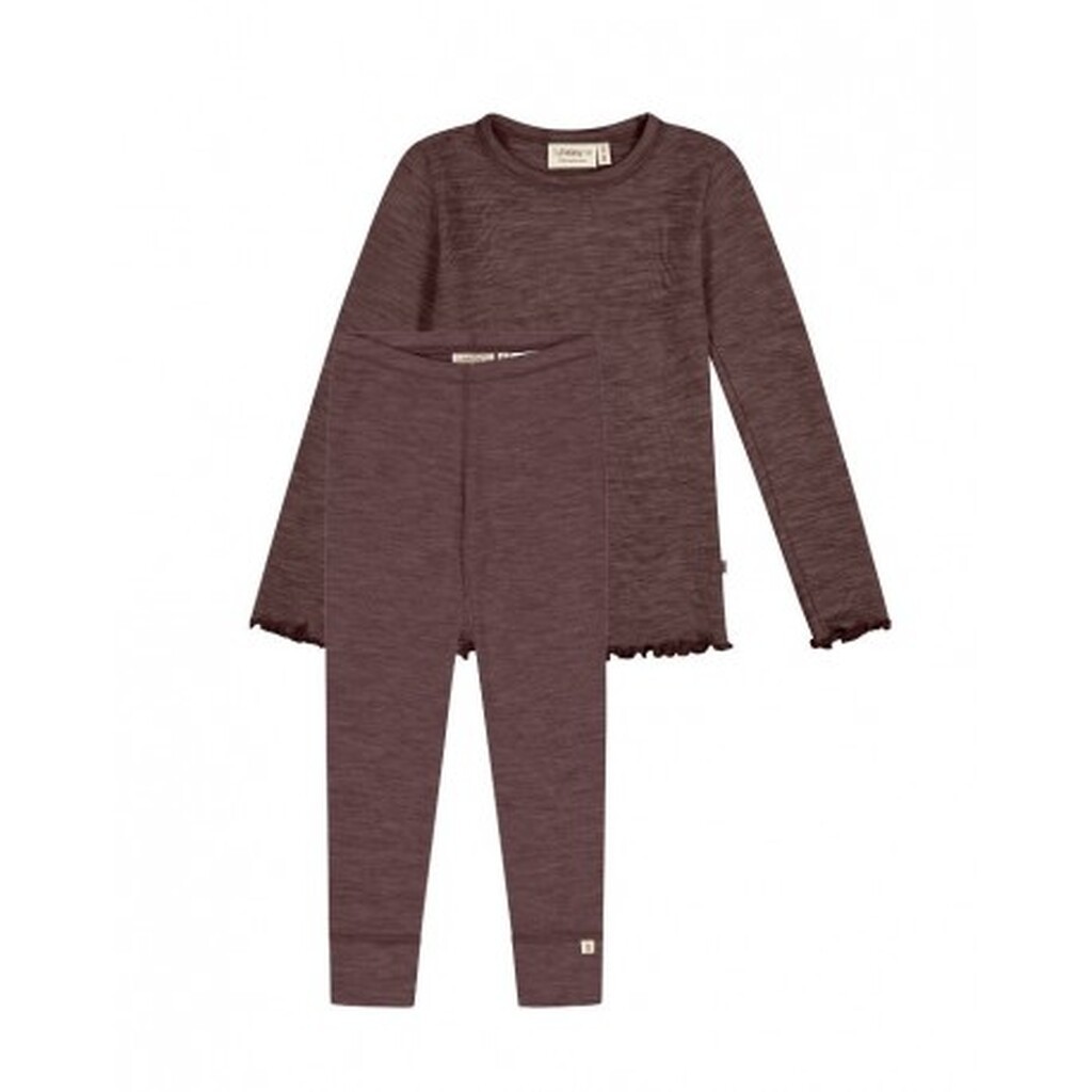 Pigesæt I 100% Merino Uld, Oeko-texÂ®  -  Langærmet T-shirt & Leggings, 1x1 Rib