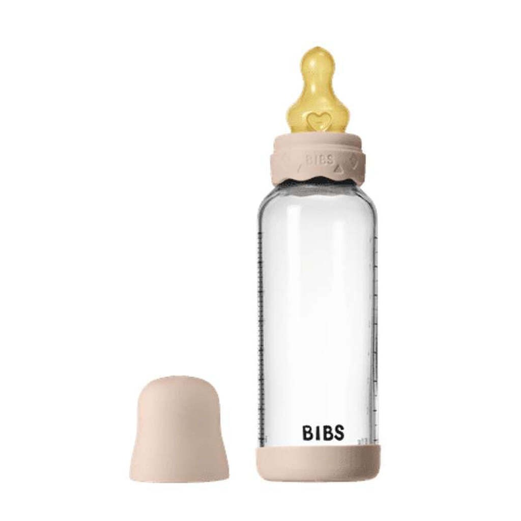 BIBS Bottle - Sutteflaskesæt - Glas - Boheme - Naturgummi/Medium Flow/Rund - 240ml - Blush