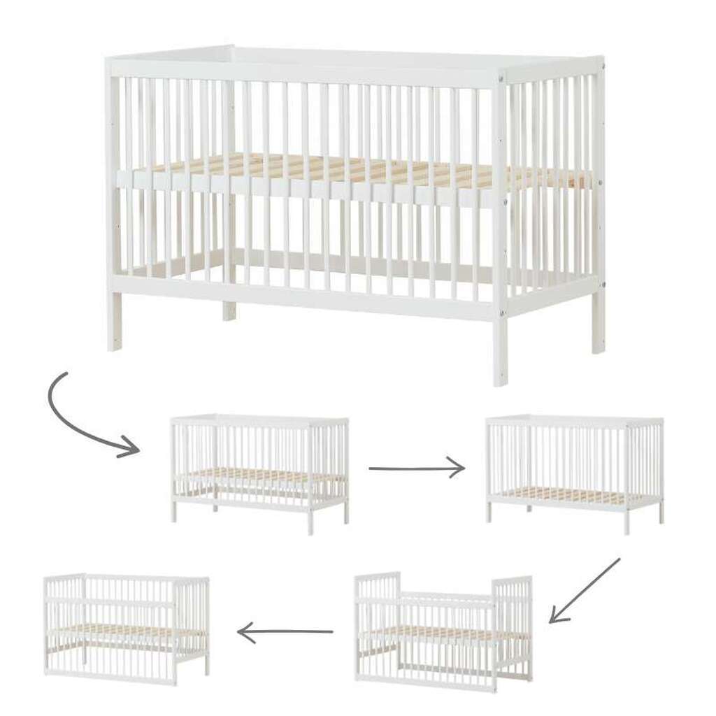 Hoppekids IDA-MARIE - Babyseng m. Justérbar Højde og Sidepanel - Hvid
