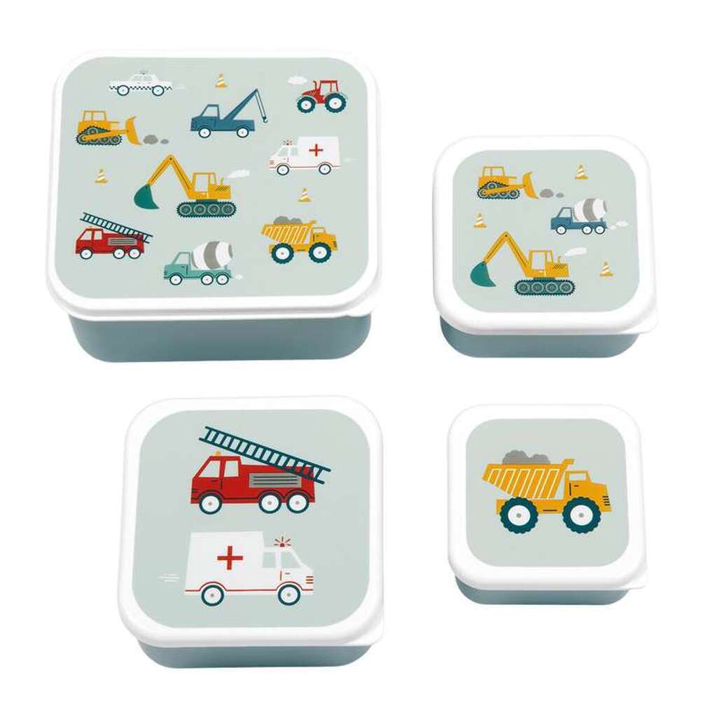 A Little Lovely Company Madkasse - og Snackbokssæt - 4 stk. - Vehicles