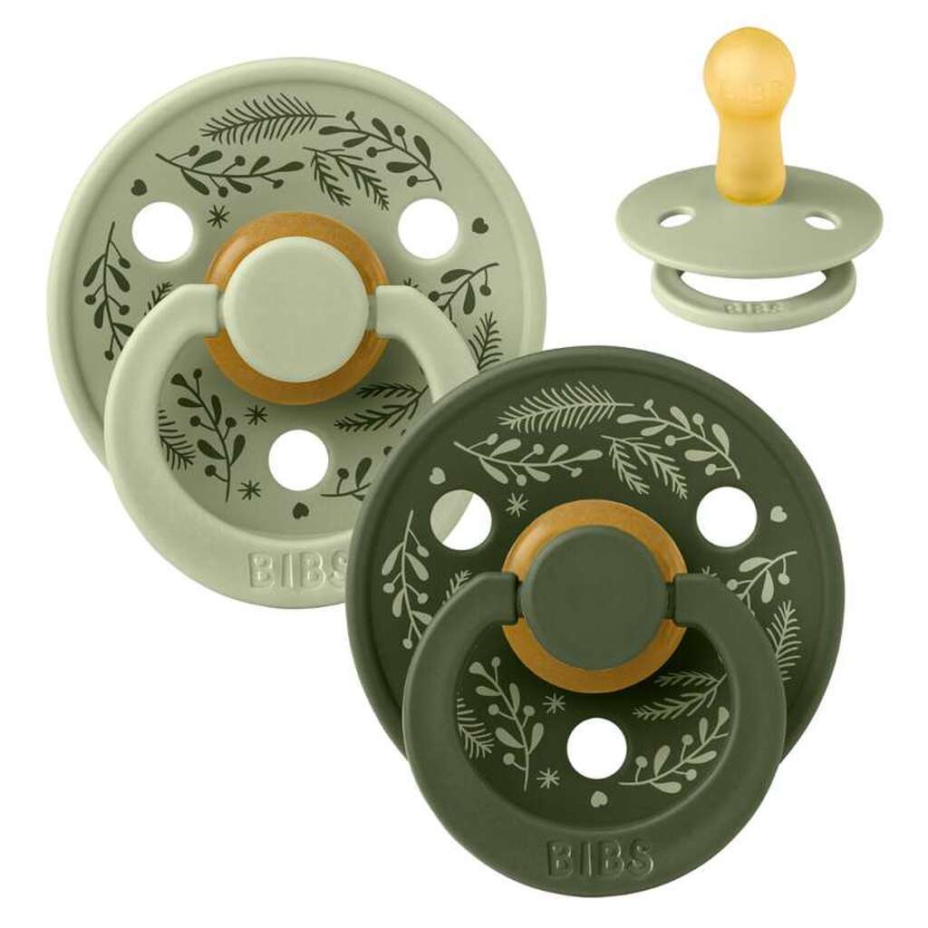BIBS Rund Colour Sut - 2-Pak - Str. 2 - Naturgummi - Holiday Leaf - Hunter Green