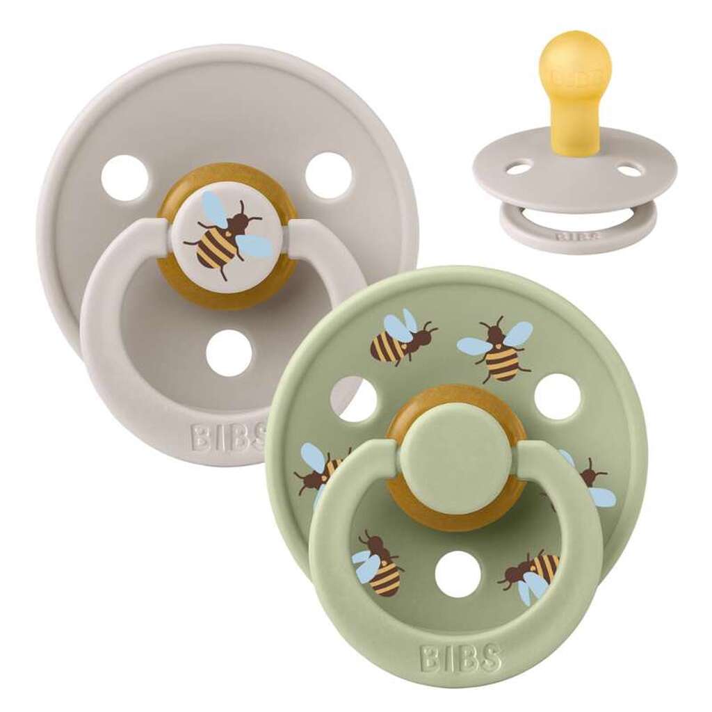 BIBS Rund Colour Sut - 2-Pak - Str. 1 - Naturgummi - Studio - Bumblebee - Mushroom Mix