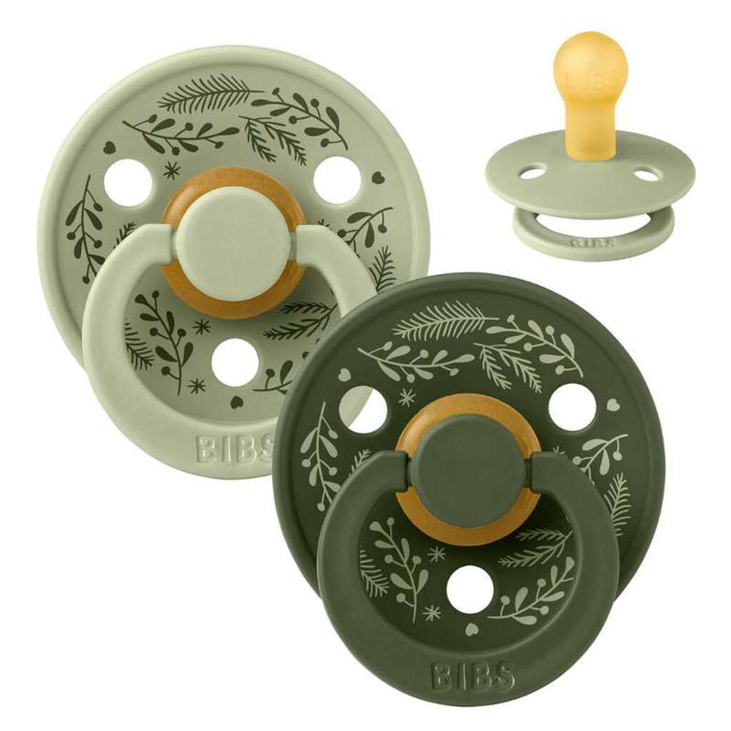 BIBS Rund Colour Sut - 2-Pak - Str. 1 - Naturgummi - Holiday Leaf - Hunter Green