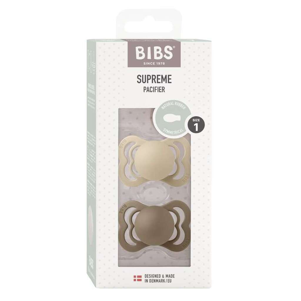 BIBS Symmetrisk Supreme Sut - 2-Pak - Str. 1 - Naturgummi - Vanilla/Dark Oak