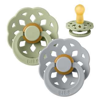 BIBS Rund Boheme Sut - 2-Pak - Str. 2 - Naturgummi - Sage/Cloud