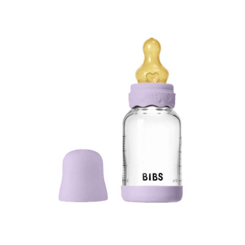 BIBS Bottle - Sutteflaskesæt - Glas - Boheme - Naturgummi/Slow Flow/Rund - 120ml - Violet Sky