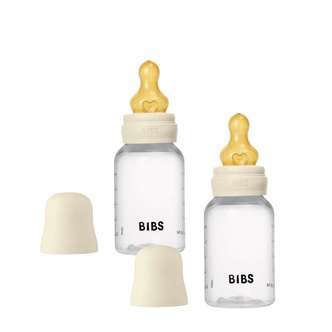 BIBS Bottle - Sutteflaskesæt - Plastik - Naturgummi/Slow Flow/Rund - 150ml - 2-Pak - Ivory