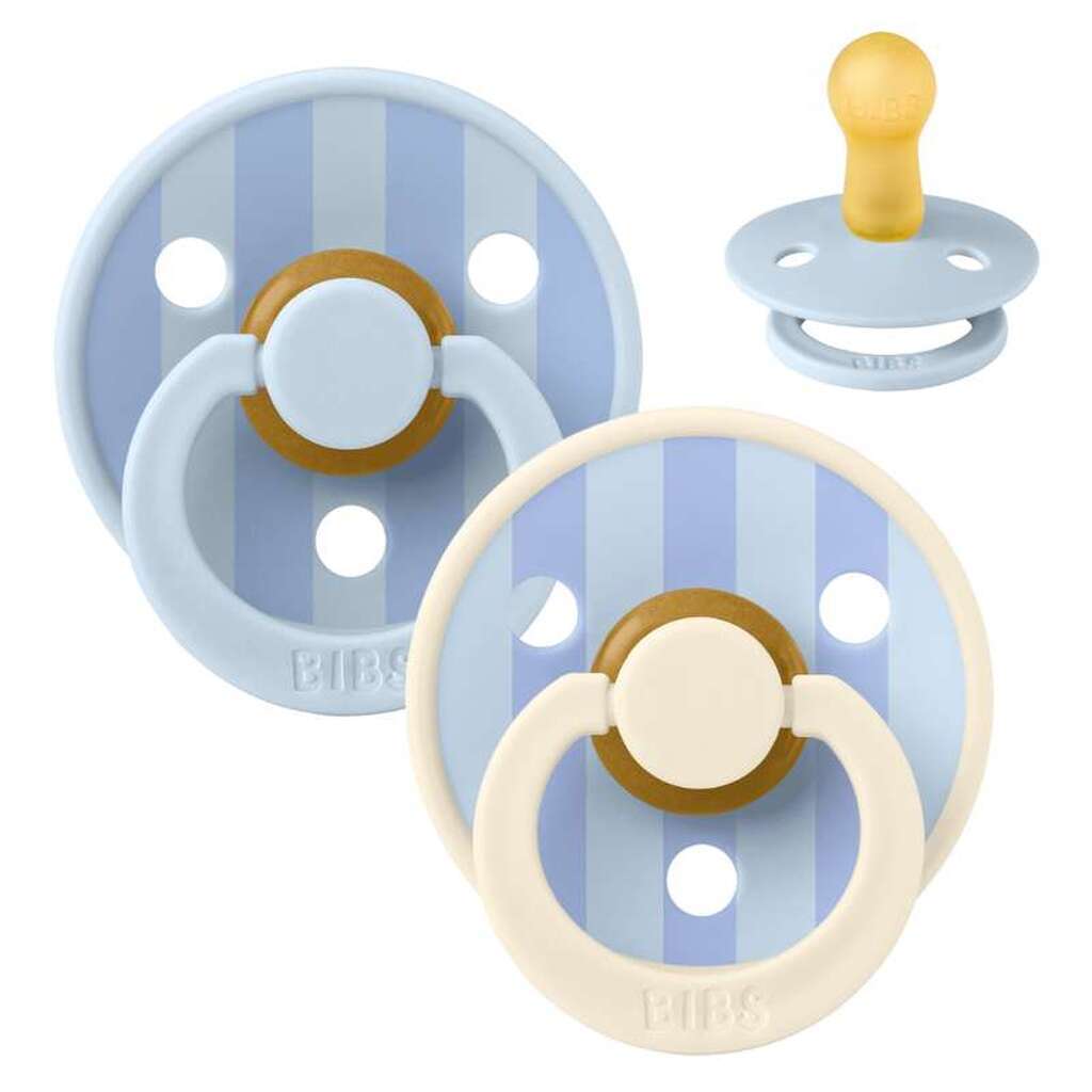 BIBS Rund Colour Sut - 2-Pak - Str. 2 - Naturgummi - Block Studio - Baby Blue/Dusty Blue Mix