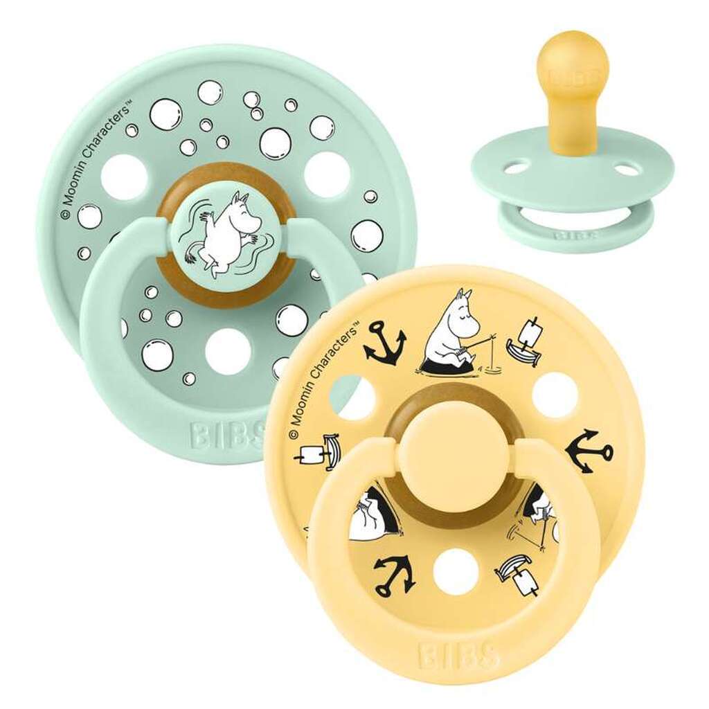 BIBS Rund Colour Sut - 2-Pak - Str. 1 - Naturgummi - Moomin - Sailing - Nordic Mint Mix