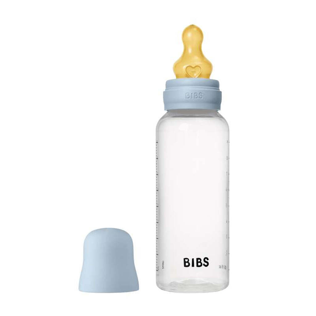 BIBS Bottle - Sutteflaskesæt - Plastik - Naturgummi/Medium Flow/Rund - 270ml - Baby Blue