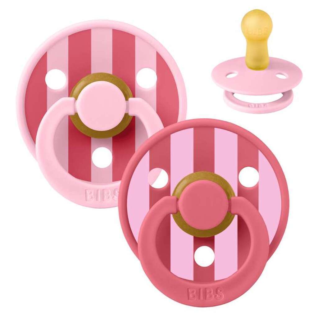 BIBS Rund Colour Sut - 2-Pak - Str. 2 - Naturgummi - Block Studio - Baby Pink/Coral Mix