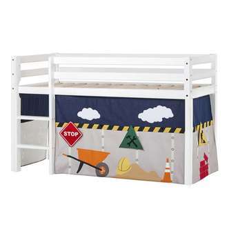 Hoppekids ECO Dream - Halvhøj Seng m. CONSTRUCTION Forhæng - 70x160 cm. - Ikke Delbar