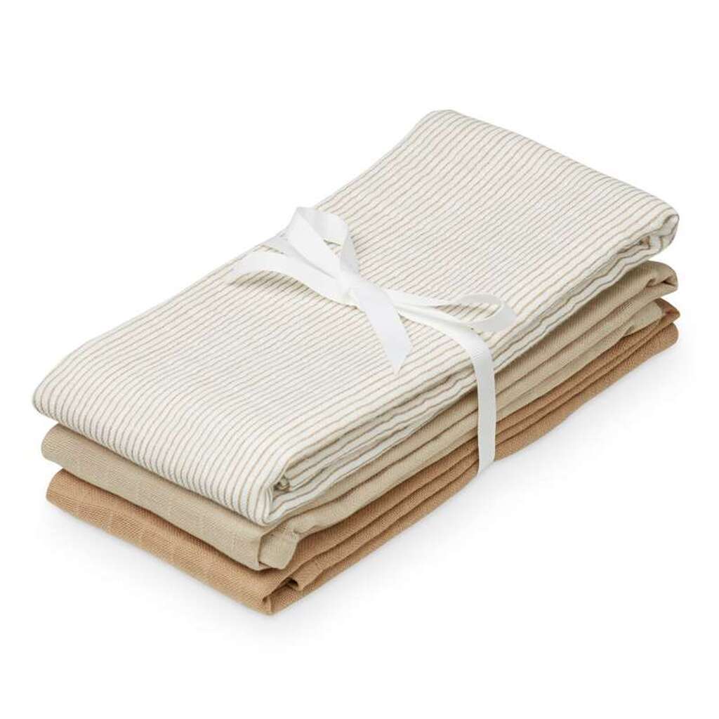 Cam Cam Copenhagen Stofble - 3-pak - GOTS - Mix Classic Stripes Camel/Latte/Camel