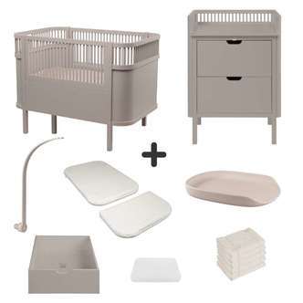 Sebra Sengen og Puslebordet m. Tilbehør - Jetty Beige - Deluxe Bundle 3
