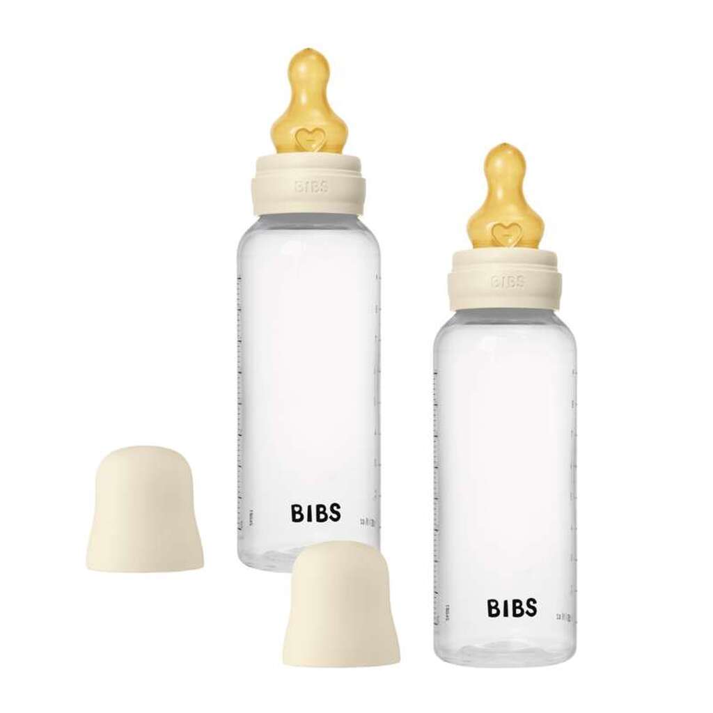 BIBS Bottle - Sutteflaskesæt - Plastik - Naturgummi/Medium Flow/Rund - 270ml - 2-Pak - Ivory