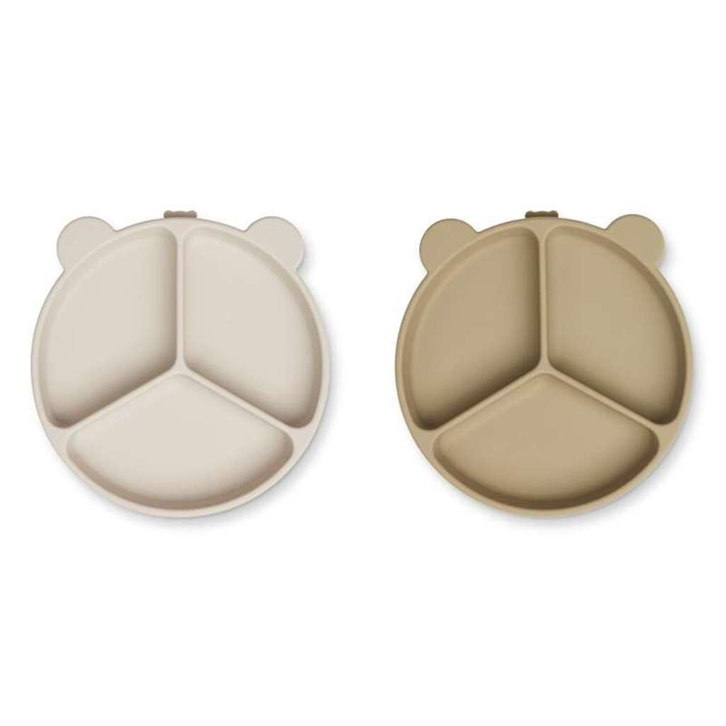 Liewood Stacy Skridsikker Ruminddelt Tallerken - 2-Pak - Sandy/Oat