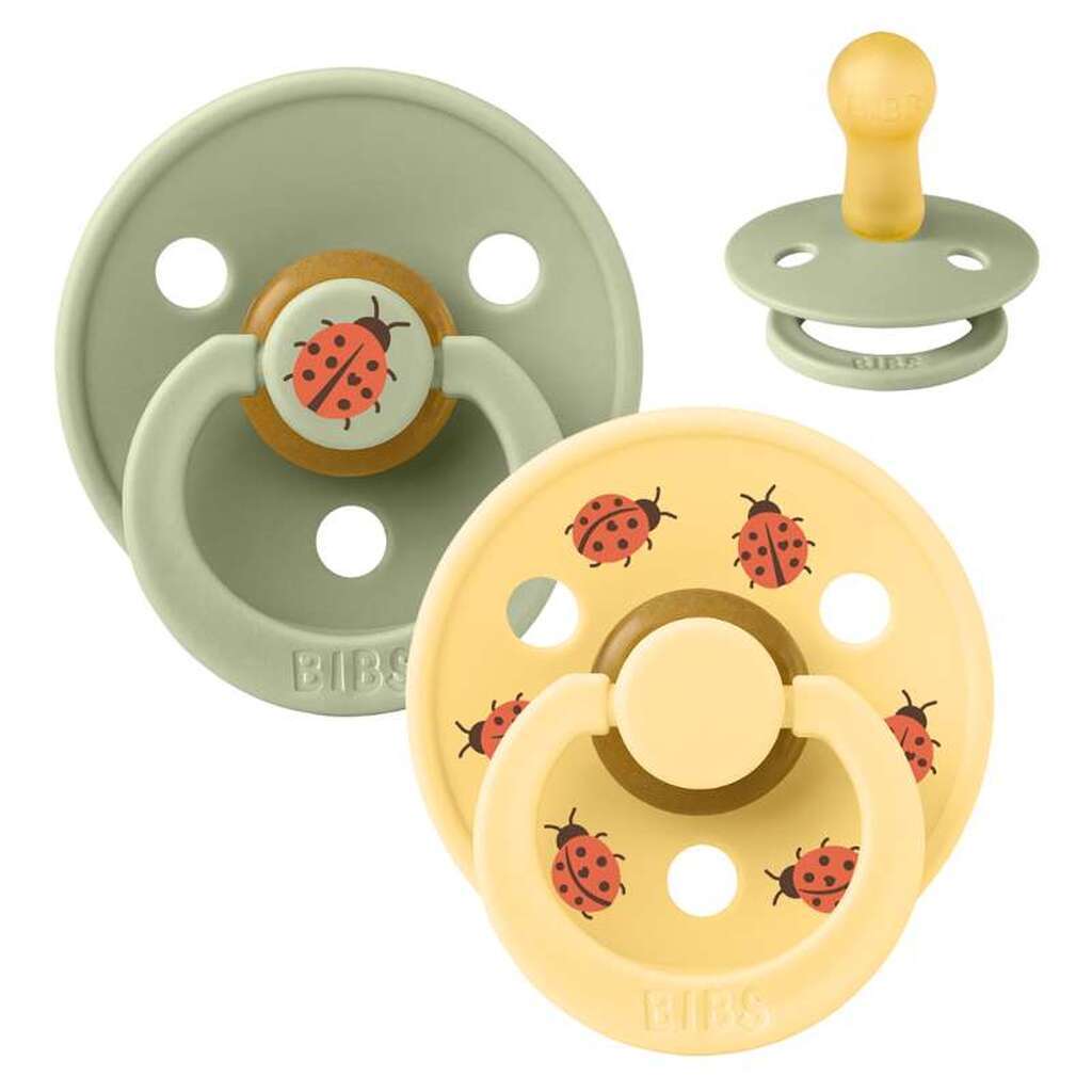 BIBS Rund Colour Sut - 2-Pak - Str. 2 - Naturgummi - Studio - Ladybug - Sage Mix